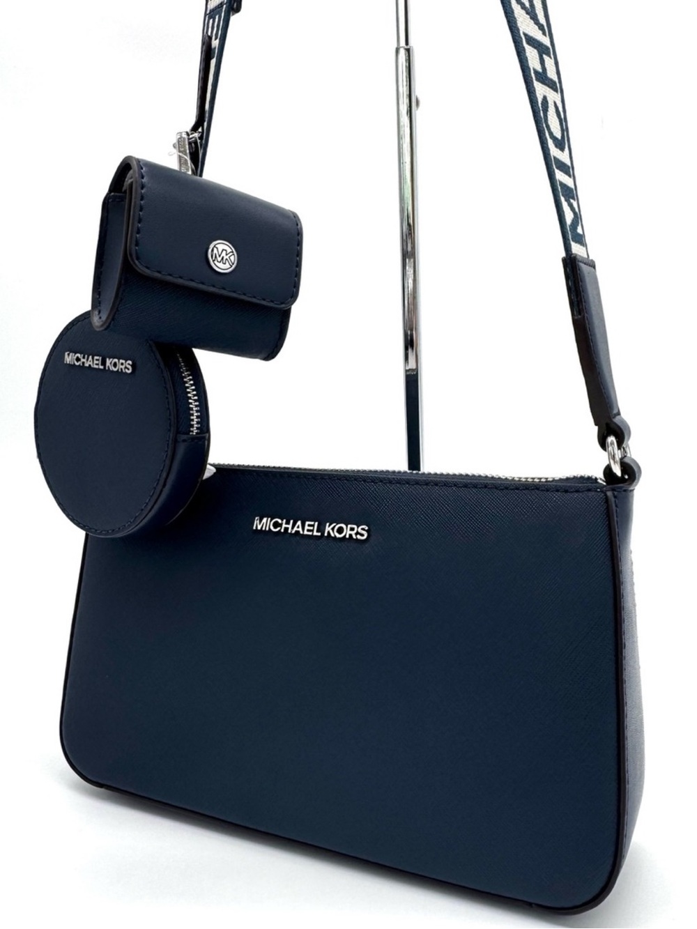 Michael Kors Jet Set Logo Crossbody Bag w Case for Apple AirPods Pro Navy Blue